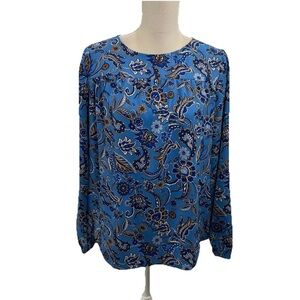 J. Jill Wearever Collection Blouse Womens Small Relaxed Fit Long Sleeves Blue